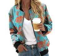 Giacca bomber da donna, giacca leggera college, a maniche lunghe, con cerniera, per il tempo libero, casual, estiva, taglie S-XXL, Azzurro, L