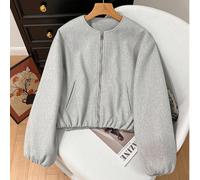 Giacca bomber da donna stile minimalista casual, con maniche a palloncino, girocollo, in lana grigia, adatta per il pendolarismo e le occasioni sociali, novità per Capodanno/Natale L,M,S,XSLettereTess