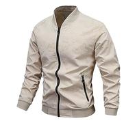 Giacca bomber da uomo da aviatore, con tasca sulle maniche, giacca leggera da uomo, a maniche lunghe, per il tempo libero, con colletto alto, per le mezze stagioni, da allenamento, beige., L