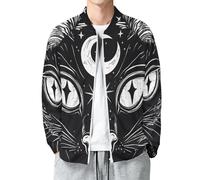 Giacca Bomber da Uomo, Leggera Antivento per Le Mezze Stagioni, Giacca Sportiva Aviatore Gatti Celesti, Animali Fantastici Maniche Lunghe, con Cerniera e Tasche Nero