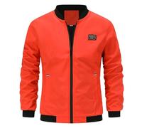 Giacca bomber da uomo leggera per le mezze stagioni, con colletto alto, alla moda, per il tempo libero, a vento, per l'autunno, per la primavera, l'autunno, con tasche, Colore: arancione., L