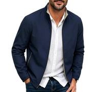 Giacca bomber da uomo, per le mezze stagioni, per il tempo libero, con colletto alto, Blu, L