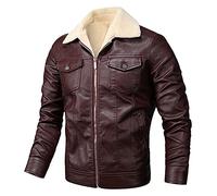 Giacca Bomber da Uomo - Retro - Softshell - Impermeabile Similpelle Biker Casual Moda Cotone Giacca Casual Moto Pelle Giacche Autunno Faux Pelle Cappotti, rosso, 4XL, Giacca