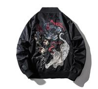 Giacca bomber da uomo ricamata Dragon Tiger Giacca da pilota autunno inverno da uomo Giacca da baseball giapponese hip-hop streetwear maschile Black thin S