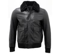 Giacca Bomber In Pelle Nappa Nera Da Uomo Con Collo In Montone Staccabile