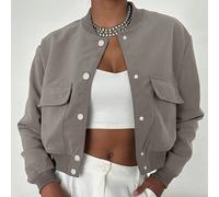 Giacca bomber oversize con cappuccio a occhielli, tasche a patta e bottoni automatici, stile streetwear anni '90, colore grigio, vestibilità ampia L,M,S,XL,XSColore unicoTessuto rivestito