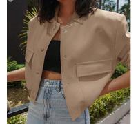 Giacca bomber oversize con collo alla baseball, con bottoni a pressione e tasche a patta, in stile streetwear anni '90, color grigio, vestibilità morbida L,M,S,XL,XSColore unicoTessuto rivestito