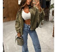 Giacca bomber oversize in camoscio verde Dirty Martini, casual ed elegante, adatta per primavera, inverno e autunno, per outfit da donna in stile Y2K L,M,SHalloweenMorbido