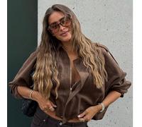 Giacca bomber oversize in camoscio verde Dirty Martini, casual ed elegante, adatta per primavera, inverno e autunno, per outfit da donna in stile Y2K L,M,SColore unicoMorbido