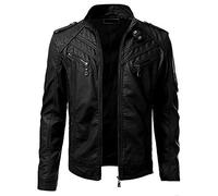 Giacca Bomber Uomo,Invernale,Stile Old School,Giubbotto Corto,Giacchetta a Vento Imbottito Aderente,in PU Soffice e Resistente,Giacca in Pelle da Uomo da Moto,Moda