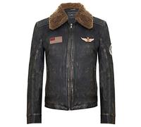 Giacca Bomber Vintage da Uomo in Pelle Nera Invecchiata con Colletto Staccabile Stile US Air Force Aeronautica Militare XS