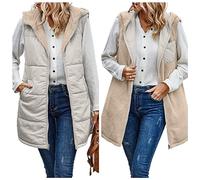 Giacca Calda Senza Maniche in Peluche Autunno Inverno da Donna Giacca Reversibile Gilet Lungo in Piumino Piumino Leggero Trapuntato Senza Maniche (Bianco,L)