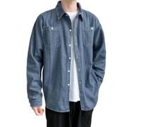 Giacca Camicia da Uomo Sport Comodo Leggero Bavero Shirt Abbottonatura Moda Casual Tops Gioventù Tendenza Bello Manica Lunga T-Shirt H-Light Blue XXL