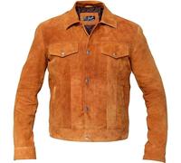 Giacca camicia uomo Hugh Jackman Trucker marrone chiaro vera pelle scamosciata