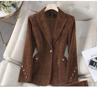 Giacca Cappotto Donna Elegante Marrone Slim Con Bottoni Gioiello Blazer CF52430