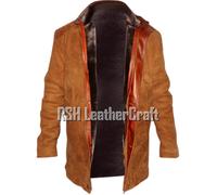 Giacca cappotto sceriffo Walt Longmire Robert vera pelle scamosciata fodera p...