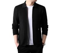 Giacca Cardigan Con Risvolto Da Uomo, Maglione Cardigan Da Uomo, Maglione Casual A Maniche Lunghe Con Bottoni E Tasche, Cardigan Con Bottoni E Struttura In Maglia (Nero,M)