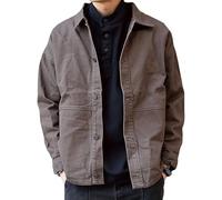 Giacca cargo da uomo in denim con bottoni sul davanti, stile hippie, vintage, stile western, a maniche lunghe, con risvolto, shacket, Marrone D, M
