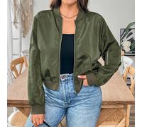 Giacca casual da donna di grandi dimensioni, nuova moda autunnale, giacca autunnale da donna casual da ufficio con maniche lunghe, verde militare, bomber casual 0XL,1XL,2XL,3XL,4XL,5XLColore unicoTess