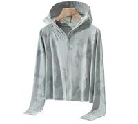 Giacca casual da donna in seta ghiacciata con cappuccio, perfettamente progettata per la stagione calda e la sicurezza solare (L grigio)