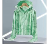 Giacca casual da donna in seta ghiacciata con cappuccio, perfettamente progettata per la stagione calda e la sicurezza solare (S verde erba)