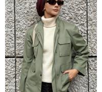 Giacca casual da donna stile street chic minimalista, con tasche a patta e chiusura lampo, giacche regolari da donna L,M,S,XLColore unicoTessuto intrecciato