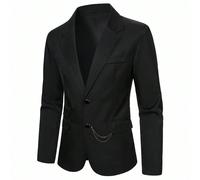 Giacca casual da uomo con collo a bavero, tinta unita, manica lunga, adatta per uomo, colore nero, stile abito da sposo, vestito elegante da uomo con vestibilità slim, stile "Old Money" L,M,S,XL,XXLCo
