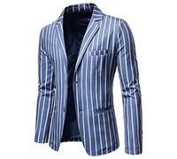 Giacca casual da uomo, giacca da montagna di lusso, casual, a righe, elegante, vestibilità normale, giacca a maniche lunghe, per il tempo libero, blazer business blazer, Blu, XXL
