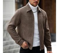 Giacca casual da uomo in misto lana spazzolata, tessuto a due toni con texture, con cerniera, per autunno/inverno L,M,S,XL,XXLColore unico,Motivo strutturatoTessuto intrecciato