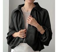 Giacca casual e versatile da donna con colletto, in tessuto strutturato a tinta unita, polsini plissettati e chiusura lampo, adatta per l'abbigliamento casual business, autunnale L,M,SColore unicoTess