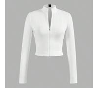 Giacca casual semplice elasticizzata da autunno-inverno da donna con cerniera a mezzo collo, collo a V e maniche lunghe aderenti - E L,M,S,XL,XS,XXL,XXS,XXXL,XXXXLTessuto in maglia