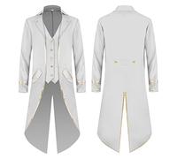 Giacca Coda Di Pie Uomo Gotico Elegante Giacca Uomo Casual Vintage Abito Gotico Halloween Marca Classico A Buon Mercato Victorian Steampunk Vampire Matrimonio❀, bianco, L