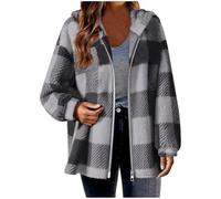 Giacca con cappuccio a quadri, ideale per l'autunno e l'inverno; giacca di mezza stagione con pile che scalda; giacca larga e informale a maniche lunghe con cerniera