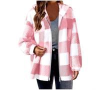 Giacca con cappuccio a quadri, ideale per l'autunno e l'inverno; giacca di mezza stagione con pile che scalda; giacca larga e informale a maniche lunghe con cerniera