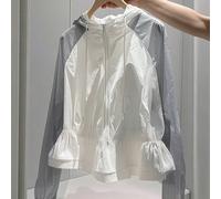 Giacca con cappuccio bianca alla moda, con blocchi di colore per protezione dal sole, leggera e traspirante, abito estivo da donna, stile ringiovanente super popolare 2025 L,M,S,XL,XXLColore unicoTess