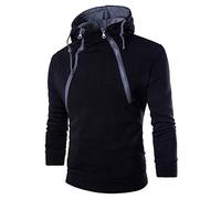 Giacca con cappuccio da uomo con cerniera asimmetrica patchwork, vestibilità aderente, con risvolto e coulisse, a blocchi di colore, felpa con cerniera obliqua per sport all'aria aperta, cappotto da