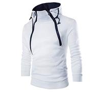 Giacca con cappuccio da uomo con cerniera asimmetrica patchwork, vestibilità aderente, con risvolto e coulisse, a blocchi di colore, felpa con cerniera obliqua per sport all'aria aperta, cappotto da