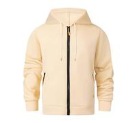 Giacca con cappuccio da uomo con chiusura a strappo, giacca autunnale, giacca sportiva da montagna, leggera, con cappuccio, per il tempo libero, tinta unita, da uomo, bianco, S