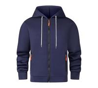 Giacca con cappuccio da uomo con chiusura a strappo, giacca autunnale, giacca sportiva da montagna, leggera, con cappuccio, per il tempo libero, tinta unita, da uomo, Blu marino, L