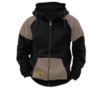 Giacca con cappuccio da uomo con chiusura lampo, felpa da uomo con cappuccio nero, splicing, blocco di colore, cappotto con cappuccio, autunno e inverno, per il tempo libero, comodo cappotto per le