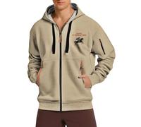 Giacca con cappuccio da uomo foderata, con cappuccio per San Giorgio Day, leggera, oversize, con coulisse e tasche, a maniche lunghe, con stampa, per il tempo libero e per tutti i giorni, cachi, S