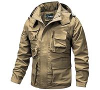 Giacca con cappuccio da uomo, giacca militare staccabile, giacca militare tattica all'aperto, giacca softshell per passeggiate e campeggio, con tasche multiple, giacca a vento con cerniera completa,