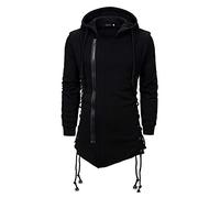 Giacca con Cappuccio da Uomo Gothic Solid Color Creative Hoodie Dark Japanese Style Fake Two Piece Jacket