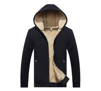 Giacca con cappuccio da uomo in pile polare come cappotto invernale con cerniera integrale per la stagione fredda, Nero , L