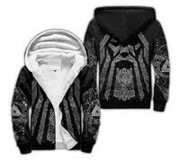 Giacca con Cappuccio da Uomo Invernale in Pile con Cerniera | Felpa Calda Pullover Stile Viking con Guerriero, Tatuaggi Mitologia Norrena e Rune Nordiche | Giacca Casual da Esterno(God Odin,4XL)