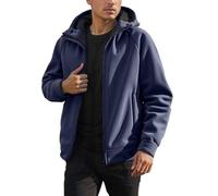 Giacca con Cappuccio da Uomo Tessuto Pile Tinta unita Stile per Tempo Freddo Giacca Uomo Più Velluto Spesso, Inverno Pullover In Pile Termico a Manica Lunga per Esterni Cappotto Casual, blu, L