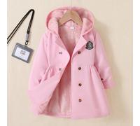 Giacca con cappuccio doppio petto foderata termicamente color kaki, adatta per il ritorno a scuola, abbigliamento campus e sportivo per ragazze nel 2025 6Y,7Y,4Y,5YColore unicoTessuto