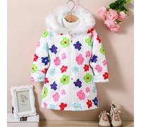Giacca con cappuccio imbottita per ragazze giovani, adatta per l'autunno e l'inverno, casual e versatile, con design colorato e divertente dipinto a mano con fiori e spighe di grano, ideale per le att
