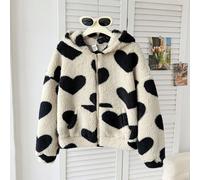 Giacca con cappuccio in pile con cuori, adatta per ragazze pre-adolescenti, per l'autunno/inverno, ideale per attività all'aperto e per il ritorno a scuola 8Y,9Y,10Y,11Y,12YGraficoPoliestere