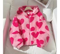 Giacca con cappuccio in pile con cuori, adatta per ragazze pre-adolescenti, per l'autunno/inverno, ideale per attività all'aperto e per il ritorno a scuola 8Y,9Y,10Y,11Y,12YGeometricoPoliestere